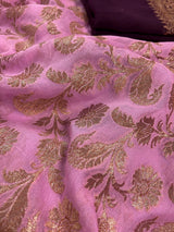 Pink Color Pure Khaddi Georgette Banarasi Silk Saree with Antique Copper Zari Weave | Pink and Wine Color Saree | SILK MARK CERTIFIED - Kaash