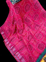Pink Color Pure Linen by Linen Saree with Bandhani Bandhej Prints - Kaash