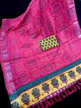 Pink Color Pure Linen by Linen Saree with Bandhani Bandhej Prints - Kaash