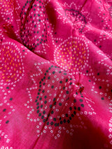 Pink Color Pure Linen by Linen Saree with Bandhani Bandhej Prints - Kaash
