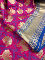 Pink Color Shikhargrah Half and Half Traditional Banarasi Handloom Silk Saree - Kaash