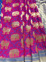 Pink Color Shikhargrah Half and Half Traditional Banarasi Handloom Silk Saree - Kaash