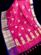Pink Soft Cotton Silk Saree with Buttas, Zari Weaving butta - Kaash