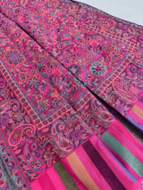 Pink wool cashmere Kashmiri shawl with floral jaal weave pattern — Kaash Collection
