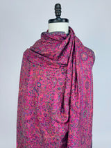 Pink wool cashmere Kashmiri shawl with floral jaal weave pattern — Kaash Collection