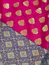 Pink with Blue Color Traditional Banarasi Handloom Silk Saree - Wide Border - Floral Butta - Banarasi Silk Saree - Kaash