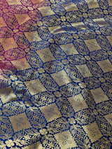 Pink with Blue Color Traditional Banarasi Handloom Silk Saree - Wide Border - Floral Butta - Banarasi Silk Saree - Kaash