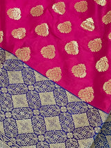 Pink with Blue Color Traditional Banarasi Handloom Silk Saree - Wide Border - Floral Butta - Banarasi Silk Saree - Kaash
