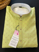 Pista Green men's kurta pajama in jute silk with self-weave design with zari weave — Kaash Collection