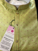Pista Green men's kurta pajama in jute silk with self-weave design with zari weave — Kaash Collection