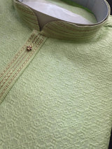 Pista Green Color Men Kurta Pajama in Raw Silk - Kaash