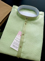 Pista Green Color Men Kurta Pajama in Raw Silk - Kaash