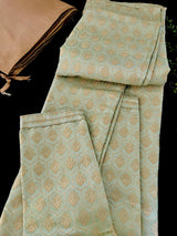 Pista Green Color Men Kurta Pajama Set with Floral Embossed Design in Gold in Banarasi Butter Soft Silk | Indian Wedding Outfit for Men - Kaash