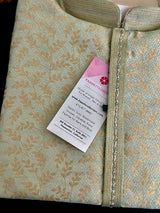 Pista Green Color Men Kurta Pajama with Floral Jaal in Gold | Men Ethnic Wear | Indian Pakistani Men Wear | Sherwani Style Kurta with Lining - Kaash