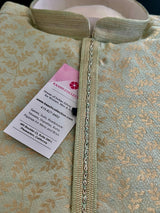 Pista Green Color Men Kurta Pajama with Floral Jaal in Gold | Men Ethnic Wear | Indian Pakistani Men Wear | Sherwani Style Kurta with Lining - Kaash