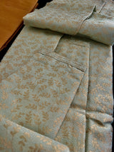 Pista Green Color Men Kurta Pajama with Floral Jaal in Gold | Men Ethnic Wear | Indian Pakistani Men Wear | Sherwani Style Kurta with Lining - Kaash