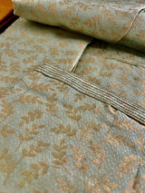 Pista Green Color Men Kurta Pajama with Floral Jaal in Gold | Men Ethnic Wear | Indian Pakistani Men Wear | Sherwani Style Kurta with Lining - Kaash