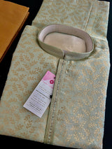 Pista Green Color Men Kurta Pajama with Floral Jaal in Gold | Men Ethnic Wear | Indian Pakistani Men Wear | Sherwani Style Kurta with Lining - Kaash