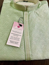 Pastel Pista Green men's kurta pajama in silk (non-pure) with self-weave designer material — Kaash Collection