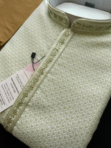 Pista Green Men Kurta Pajama Set with intricate design zari weave, tiny sequin - Kaash