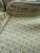 Pista Green Men Kurta Pajama Set with intricate design zari weave, tiny sequin - Kaash