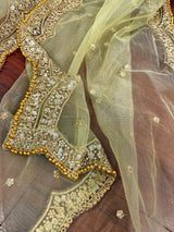 Pista Green net dupatta with gold zari, sequin & beads — Kaash Collection