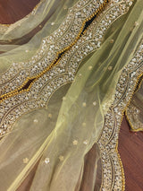 Pista Green net dupatta with gold zari, sequin & beads — Kaash Collection