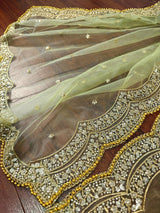 Pista Green net dupatta with gold zari, sequin & beads — Kaash Collection