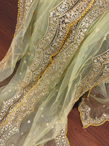 Pista Green net dupatta with gold zari, sequin & beads — Kaash Collection