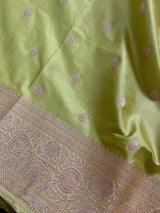 Pista Green Semi Mashru Silk saree in mashru silk (non-pure) with gold zari weave on semi mashru — Kaash Collection