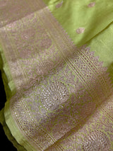 Pista Green Semi Mashru Silk saree in mashru silk (non-pure) with gold zari weave on semi mashru — Kaash Collection
