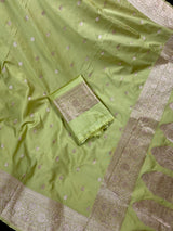 Pista Green Semi Mashru Silk saree in mashru silk (non-pure) with gold zari weave on semi mashru — Kaash Collection