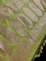 Pista Green Semi Mashru Silk in Gold Zari | Banarasi Mashru Silk Saree | Soft Silk Sarees - Kaash