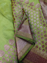 Pista Green Soft Banarasi Silk Saree with Antique Zari Weave - Kaash
