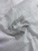 Plain White Color Handloom Linen Saree with Copperish Gold Zari and tiny Sequins - Kaash