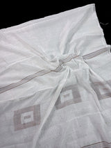 Plain White Color Handloom Linen Saree with Copperish Gold Zari and tiny Sequins - Kaash