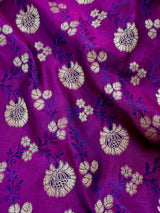 Plum Purple Banarasi saree in handloom banarasi mashru saree with muted gold zari on handloom mashru — Kaash Collection