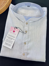 Powder Bluish White men's kurta pajama in pure linen cotton with premium linen cotton with fancy buttons — Kaash Collection