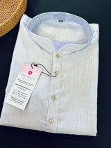 Powder Bluish White men's kurta pajama in pure linen cotton with premium linen cotton with fancy buttons — Kaash Collection