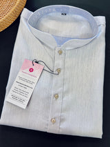 Powder Bluish White Color Premium Pure Linen Cotton Kurta Pajama Set for Men | Linen Cotton Men Kurtas | Pastel Color Kurta | Kurta for Men - Kaash