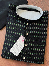 Black men's kurta pajama in premium silk with all-over sequin & embroidery on premium silk — Kaash Collection