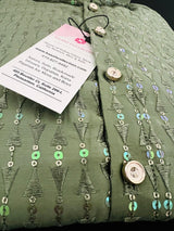 Green men's kurta pajama in premium silk with all-over sequin & embroidery on premium silk — Kaash Collection