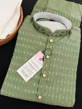 Green men's kurta pajama in premium silk with all-over sequin & embroidery on premium silk — Kaash Collection