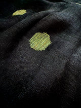 Pure Khaadi Cotton blend with Linen in Black and Parrot Green Color Saree with Sliver Zari Borders | Cotton and Linen Sarees - Kaash