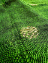 Pure Khaadi Cotton blend with Linen in Black and Parrot Green Color Saree with Sliver Zari Borders | Cotton and Linen Sarees - Kaash