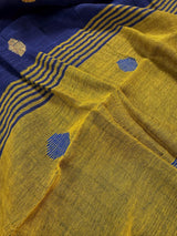 Pure Khaadi Cotton blend with Linen in Blue and Mehani Green Color Saree with Sliver Zari Borders | Cotton and Linen Sarees - Kaash