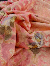 Pure Khaddi Georgette Banarasi Saree in Coral Peach with Muted Gold Zari with Digital Floral Prints | Handwoven Sarees | SILK MARK CERTIFIED - Kaash