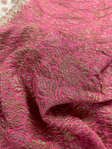 Pure Khaddi Georgette Banarasi Silk Creamy White with Strawberry Pink borders and Pallu with Antique Zari | SILK MARK CERTIFIED - Kaash