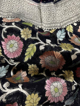 Pure Khaddi Georgette Banarasi Silk Saree in Black Color with Muted Sliver Zari | Floral Meenakari Jaal Silk Sari | SILK MARK CERTIFIED - Kaash