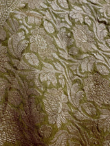 Mehandi Green pure khaddi georgette banarasi silk saree with muted gold zari weave — Kaash Collection